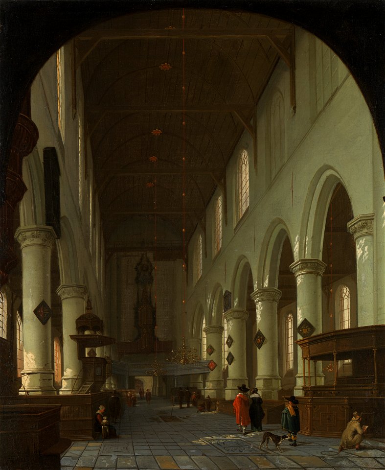 Gezicht in de Oude Kerk te Delft vanuit het koor richting portaal Rijksmuseum SK-A-4953