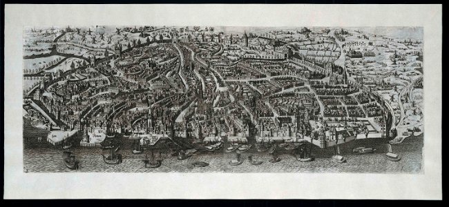 Gezicht op Antwerpen, in vogelvlucht perspectief
