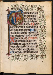 Getijdenboek-UBU Hs. 5 J 27-f.043r-Initiaal met de Geboorte van Christus