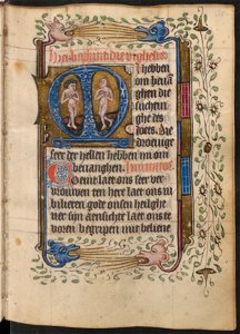 Getijdenboek-UBU Hs. 5 J 27-f.120r-Initiaal met twee zielen in het vagevuur