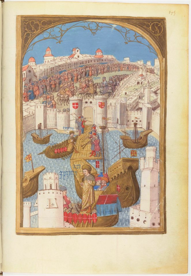 Gestorum Rhodie obsidionis commentarii - BNF Lat6067 f175 (arrivée du prince Djem à Rhodes)