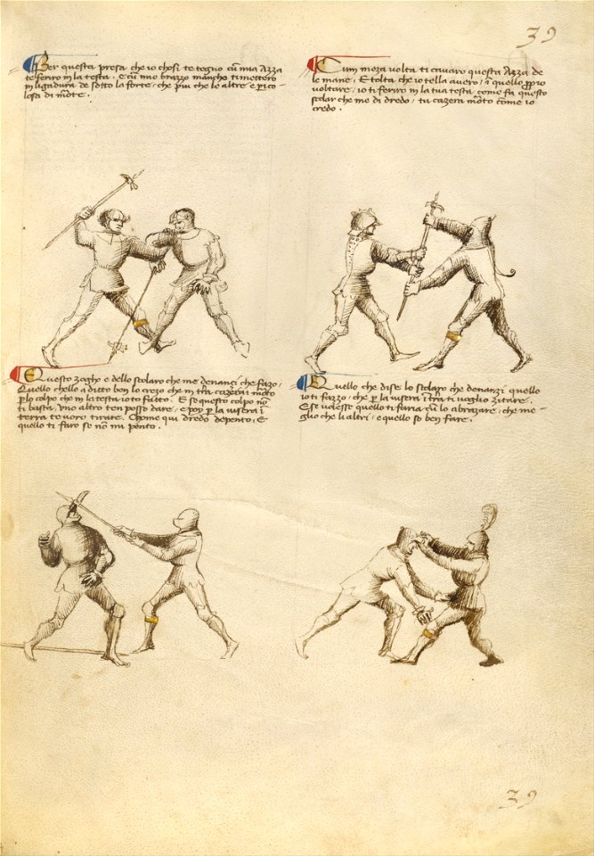 Getty Ms. Ludwig XV 13 37r - Fiore dei Liberi - Combat with Pollaxe - Google Art Project (6914077)