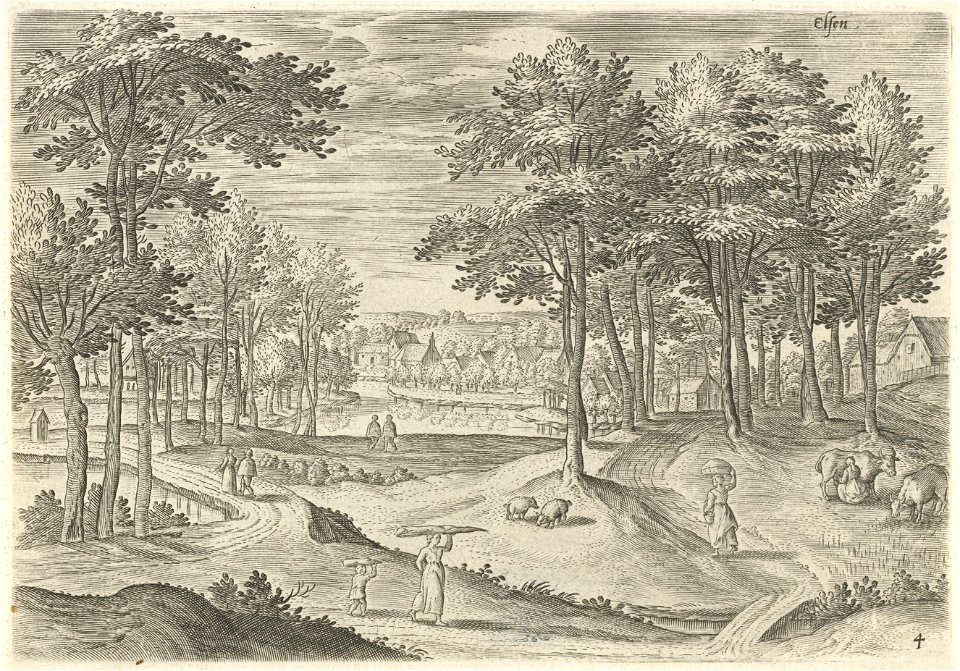 Gezicht op Elsene, Hans Collaert (I), naar Hans Bol, Jacob Grimmer, 1530 - 1580