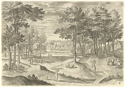 Gezicht op Elsene, Hans Collaert (I), naar Hans Bol, Jacob Grimmer, 1530 - 1580