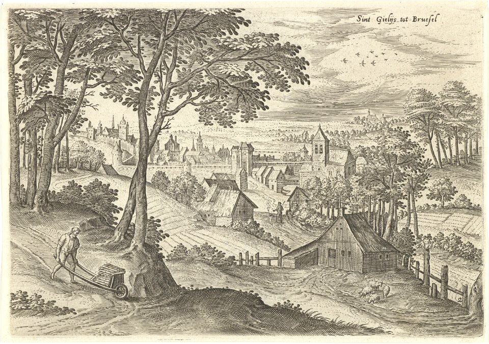 Gezicht op Sint-Gillis, Hans Collaert (I), naar Hans Bol, Jacob Grimmer, 1530 - 1580
