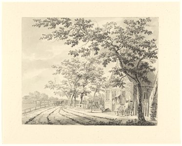 Gezicht vanaf de zuidwestzijde op het rechthuis van Schoten en omgeving