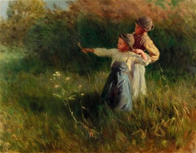 Geza Peske Zwei Buben mit Steinschleuder auf der Sommerwiese