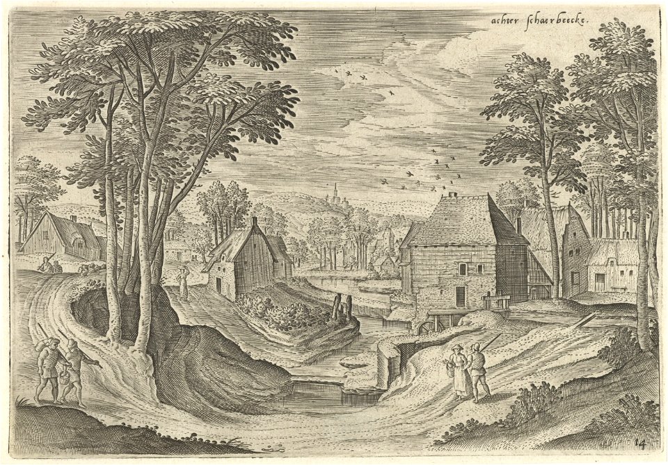 Gezicht op de omgeving van Schaarbeek, Hans Collaert (I), naar Hans Bol, Jacob Grimmer, 1530 - 1580