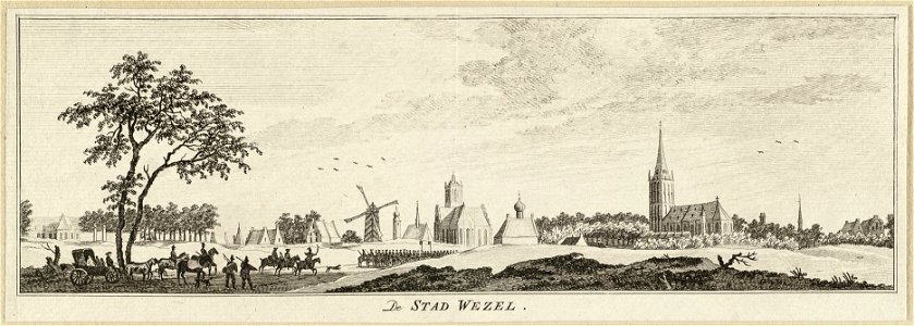 Gezicht op de stad Wezel, gezien vanuit de omliggende landerijen. NL-HlmNHA 1477 53009637