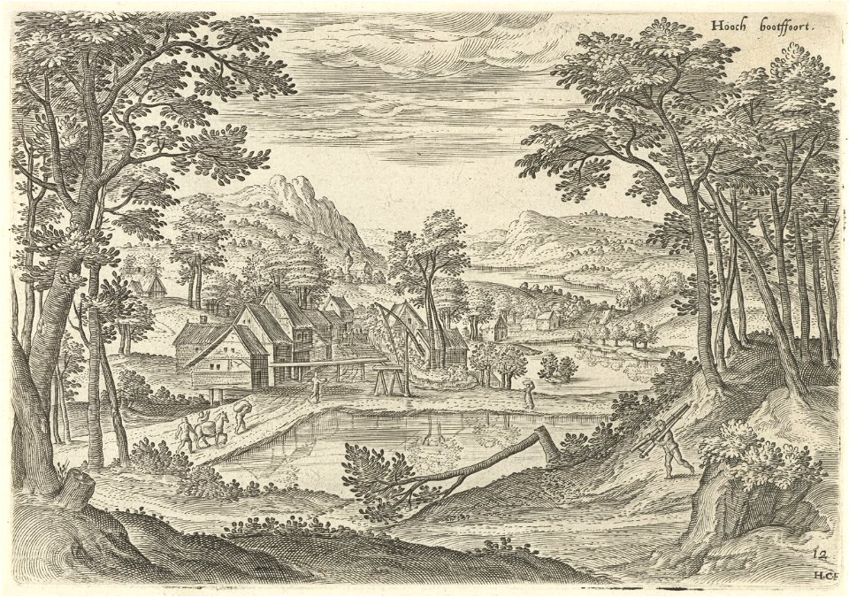 Gezicht op Bosvoorde, Hans Collaert (I), naar Hans Bol, Jacob Grimmer, 1530 - 1580