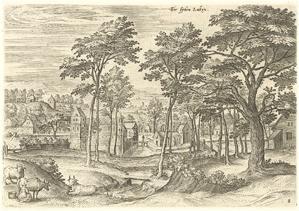 Gezicht op een slot in Laken, Hans Collaert (I), naar Hans Bol, Jacob Grimmer, 1530 - 1580