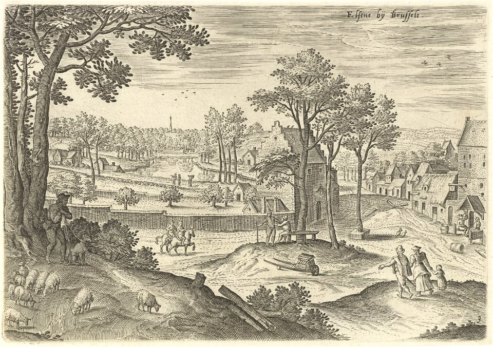Gezicht op Elsene 2, Hans Collaert (I), naar Hans Bol, Jacob Grimmer, 1530 - 1580
