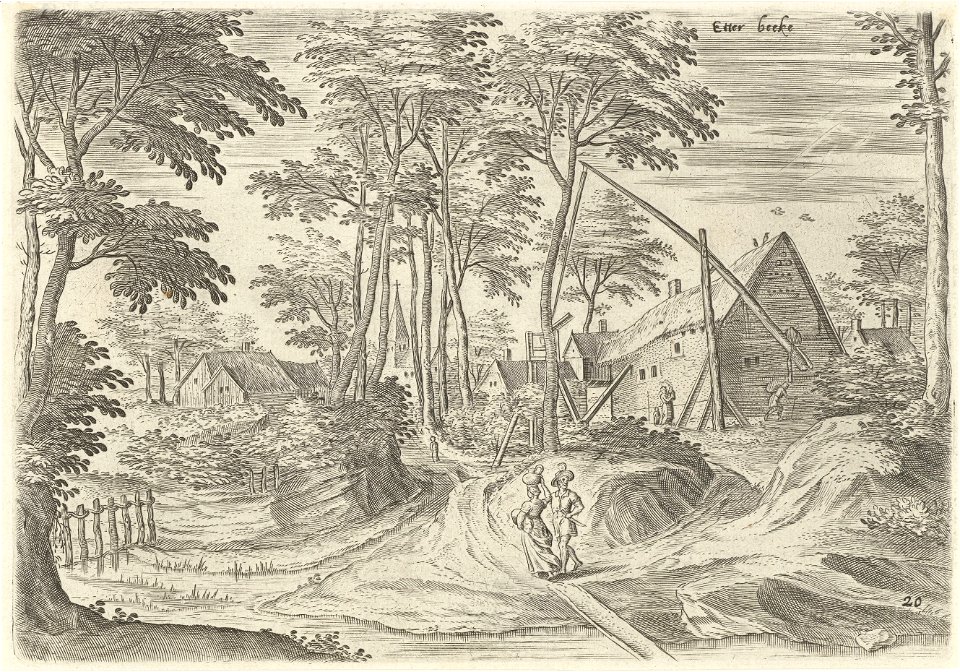 Gezicht op Etterbeek, Hans Collaert (I), naar Hans Bol, Jacob Grimmer, 1530 - 1580