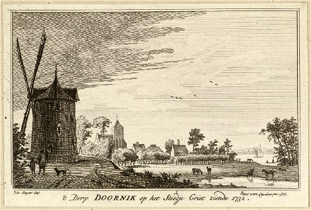 Gezicht op het dorp Dornick, Op de achtergrond het stadje Grieth in Kalkar, NL-HlmNHA 1477 53009618