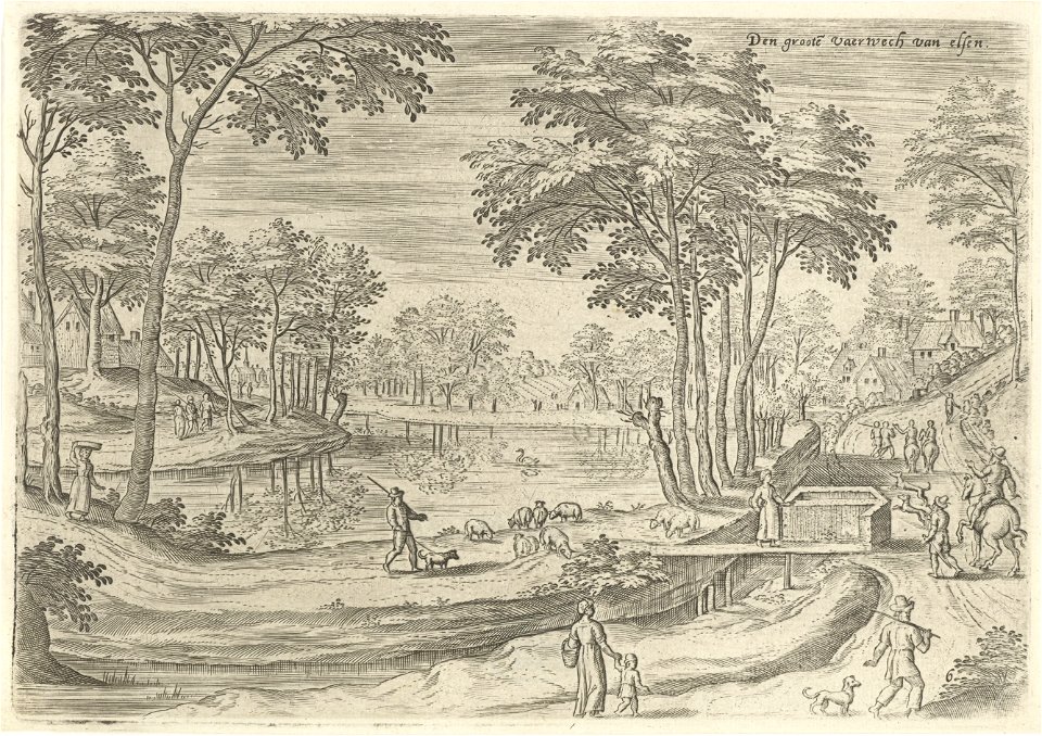 Gezicht op het kanaal van Elsene, Hans Collaert (I), naar Hans Bol, Jacob Grimmer, 1530 - 1580