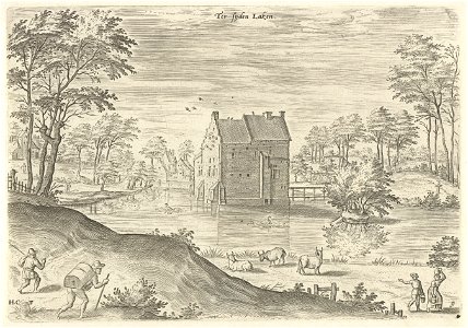 Gezicht op slot Coensborg te Laken, Hans Collaert (I), naar Hans Bol, Jacob Grimmer, 1530 - 1580
