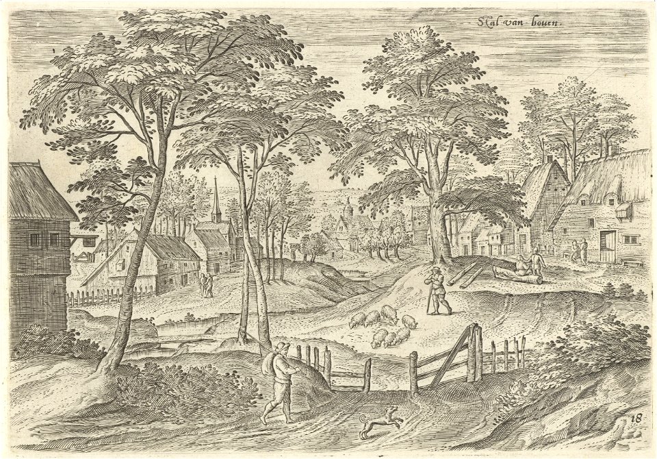 Gezicht op Stal, Hans Collaert (I), naar Hans Bol, Jacob Grimmer, 1530 - 1580