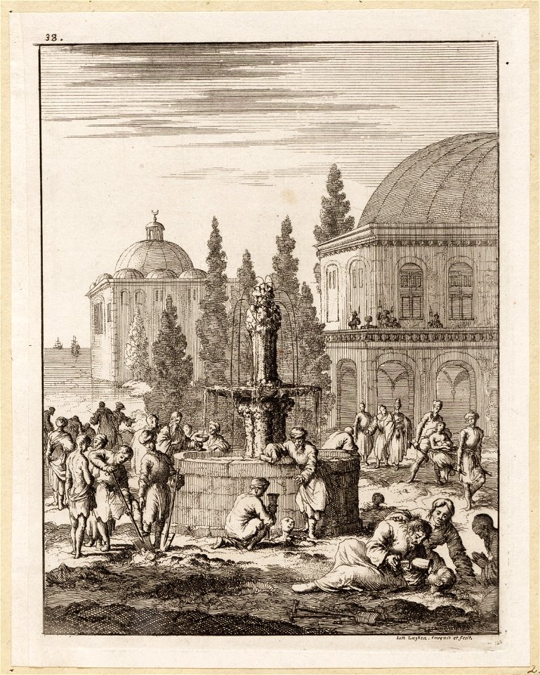 Gezondmakenede fontein te Constantinopel waar de zieken in de bodem worden begraven en gedrenkt, objectnr A 19591