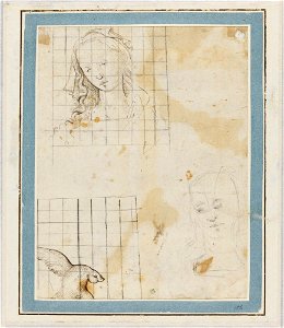 Ghirlandaio - Attributed to - Head of a young woman, repeated, and a flying dove, NMH 1061863