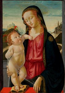 Davide Ghirlandaio - Virgem com o Menino, c. 1490. Free illustration for personal and commercial use.