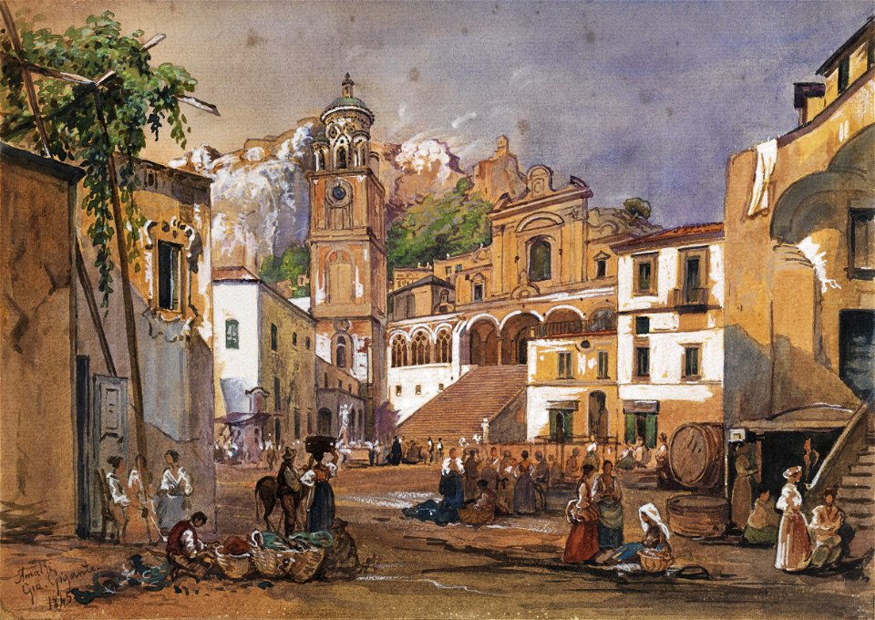 Giacinto Gigante Marktszene in Amalfi 1845