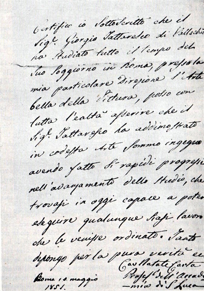 Gheorghe Tattarescu - Certificat de studii eliberat de Natale Carta din Roma
