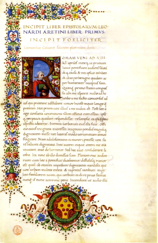 Gherardo di giovanni del fora, in epistolae di leonardo bruni, bibl medicea laurenziana, pluteo 52.6 f 1r