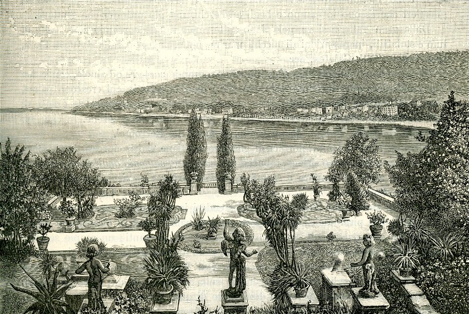 Giardino d’Isola Bella sul lago Maggiore xilografia