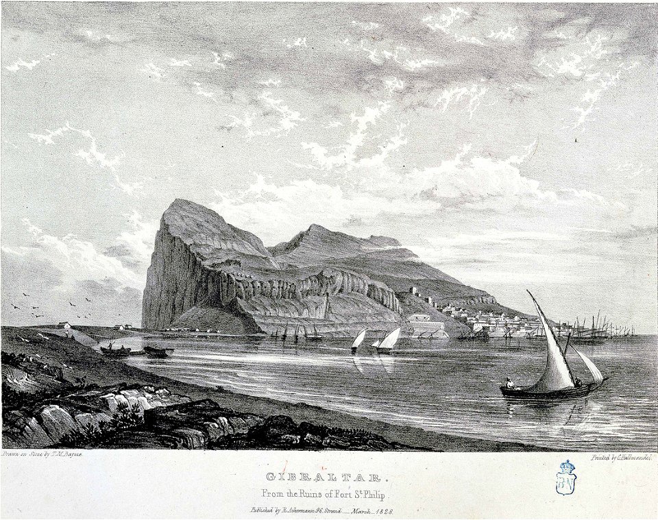 Gibraltar from the Ruins of Fort St Philip - Free Stock Illustrations ...