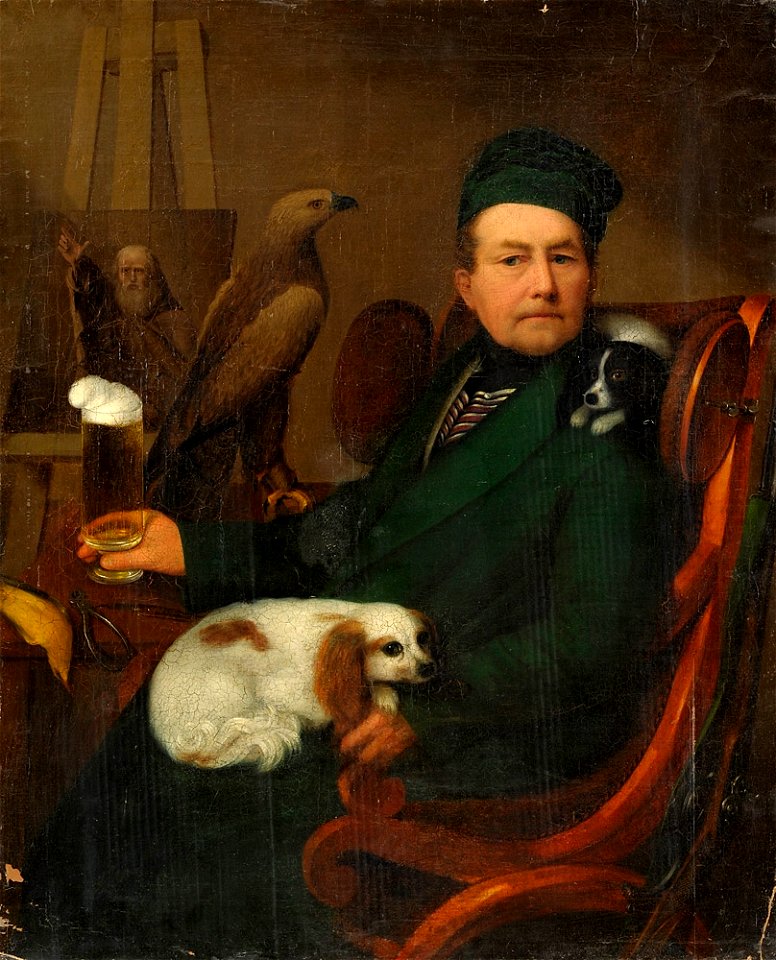 Giebelhausen Herrenportrait mit Hunden