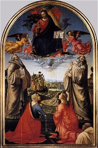 Domenico Ghirlandaio - Christ in Heaven with Four Saints and a Donor - WGA08896. Free illustration for personal and commercial use.