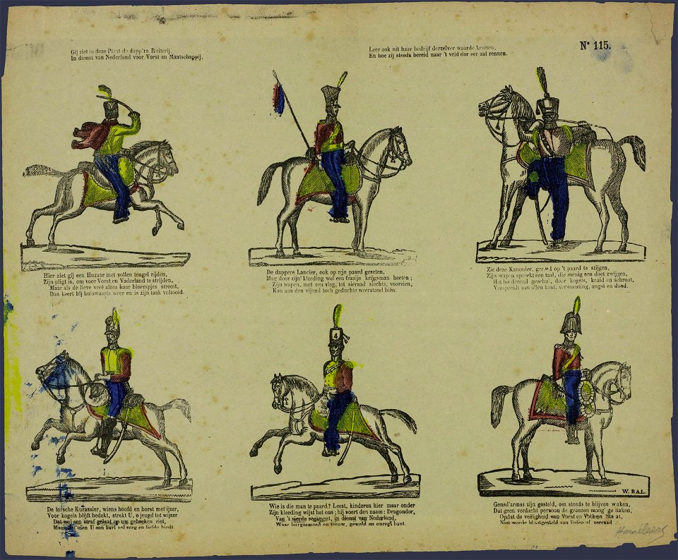 Gij ziet in deze plaat de dapp're ruiterij, in dienst van Nederland voor vorst en maatschappij-Catchpenny print-SMC K 0146