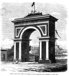 Gijón, arco de carbón de piedra por las compañías de Langreo y Santa Ana, en El Museo Universal