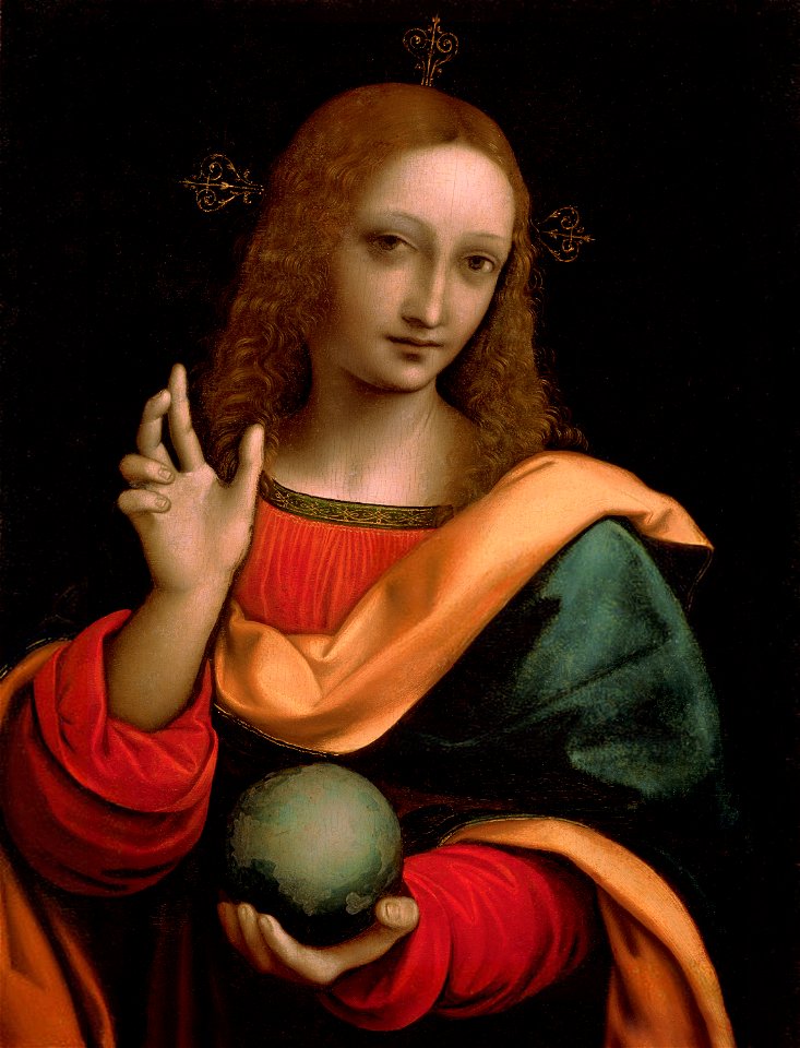 Giampietrino, Salvator Mundi (Savior of The World), First half of XVI century, tempera, wood, 50 x 39 cm, Pushkin Museum