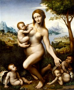 Giampietrino - Leda con i loro figli (Kassel). Free illustration for personal and commercial use.