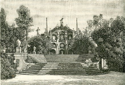 Giardino Isola Bella sul lago Maggiore xilografia di Barberis