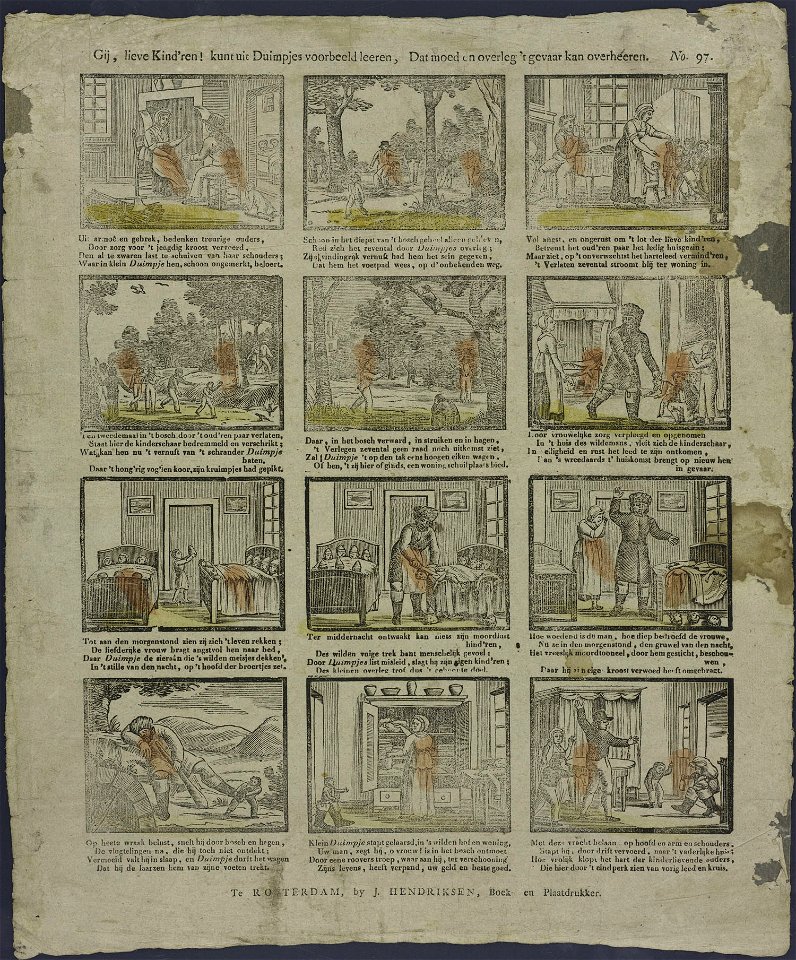 Gij, lieve kind'ren! kunt uit Duimpjes voorbeeld leeren, Dat moed en overleg 't gevaar kan overheeren-Catchpenny print-Borms 0511