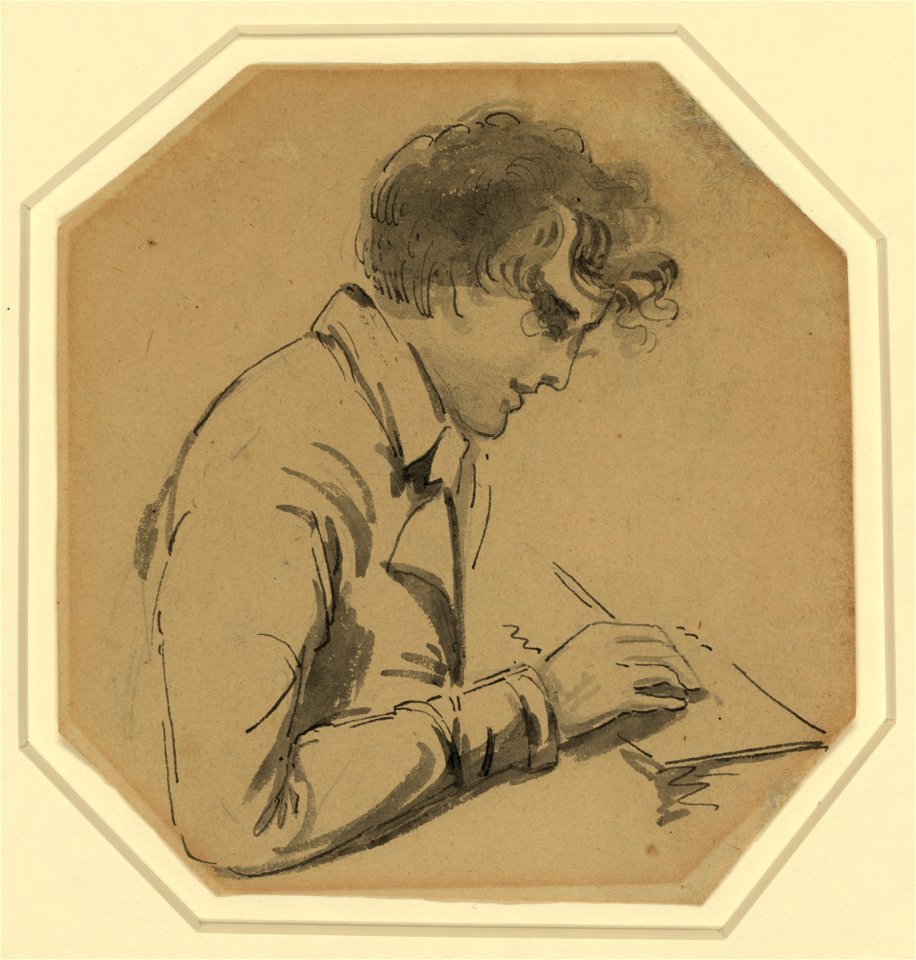 Gilbert Stuart, self-portrait, half-length, right profile, holding pencil or brush, drawing LCCN2004661406