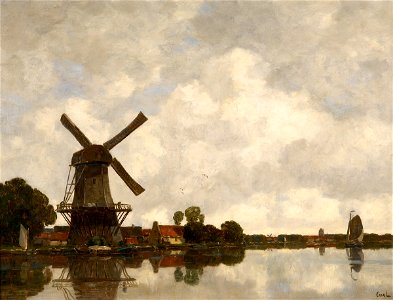Gilbert von Canal Flußlandschaft mit Windmühle
