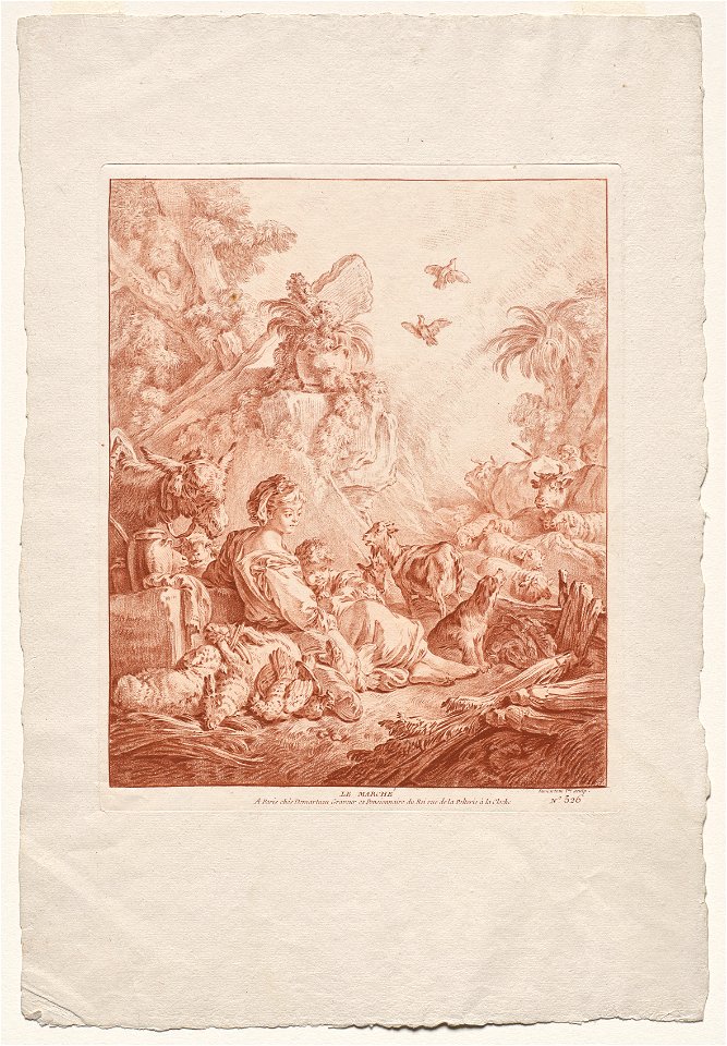 Gilles Demarteau (French, 1722-1776), Jean-Baptiste Marie Hüet (French, 1745-1811) - The Market - 2008.159 - Cleveland Museum of Art