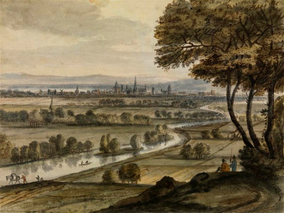 Gillis Neyts - River landscape with a town in the distance