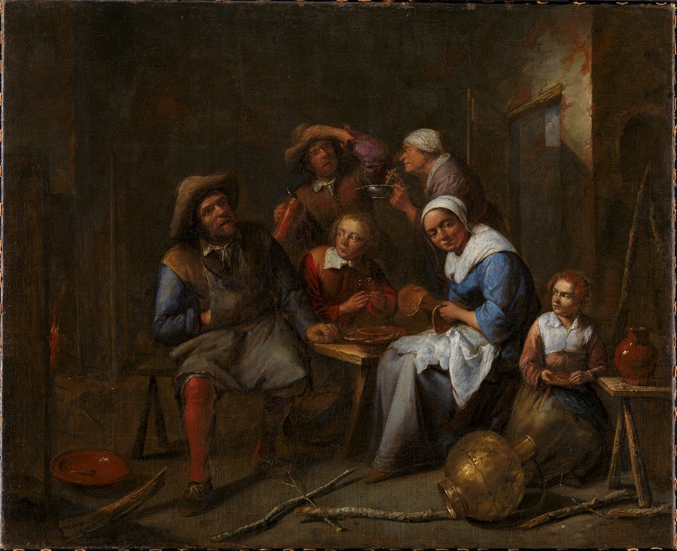 Gillis van Tilborgh - Et interiør med håndværkere og bønder der spiser og drikker - KMSsp294 - Statens Museum for Kunst