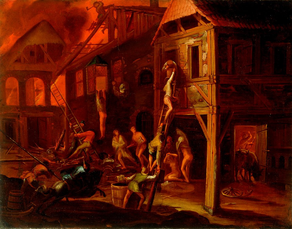 Gillis van Valckenborch - Požar na vasi