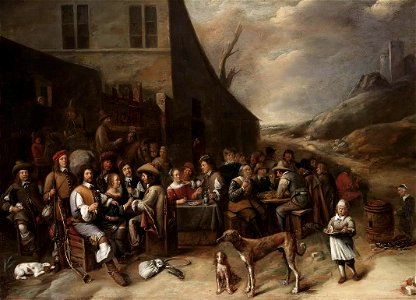 Gillis van Tilborgh - Outside a Tavern - WGA22402. Free illustration for personal and commercial use.