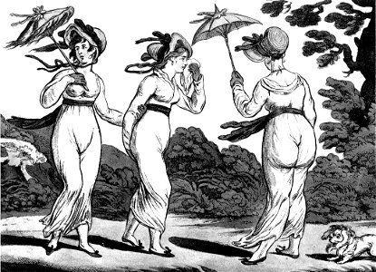 Gillray-Three-Graces-in-High-Wind. Free illustration for personal and commercial use.