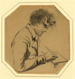 Gilbert Stuart, self-portrait, half-length, right profile, holding pencil or brush, drawing LCCN2004661406