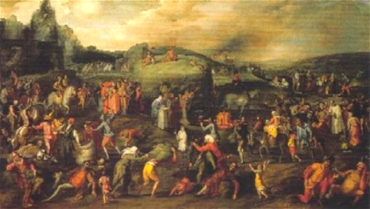 Gillis Mostaert (I) - De Hooiwagen, Allegorie op de wereldlijke en geestelijke misbruiken - RMCC s44 - Museum Catharijneconvent