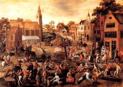 Gillis Mostaert - Village Feast - WGA16293. Free illustration for personal and commercial use.
