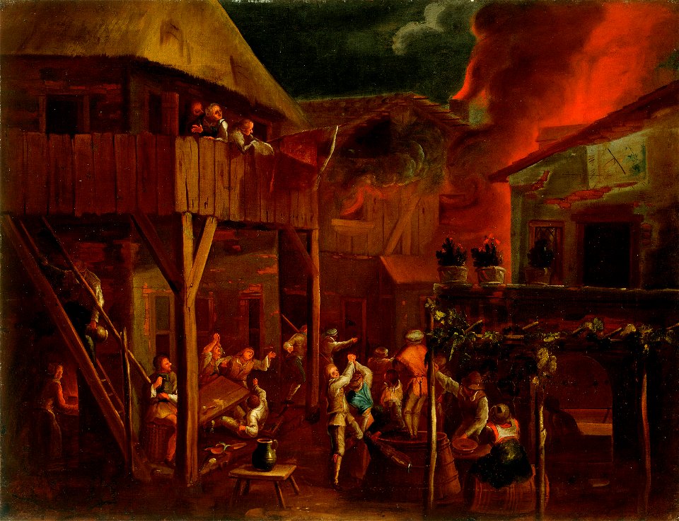 Gillis van Valckenborch - Požar na vasi s krčmo