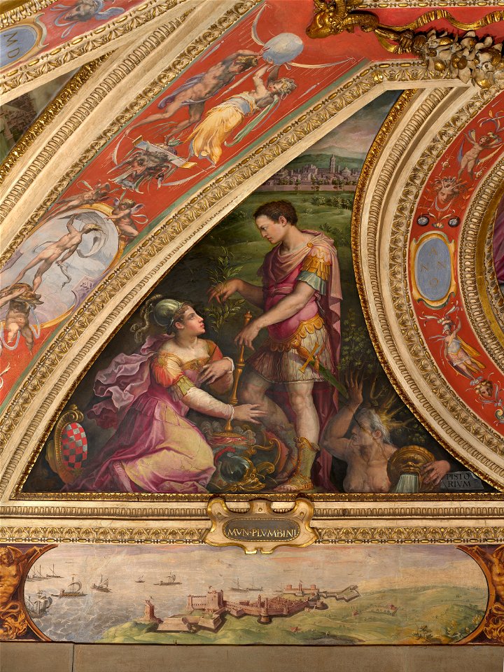 Giorgio Vasari - Allegory of Pistoia; to the bottom, view of Piombino - Google Art Project